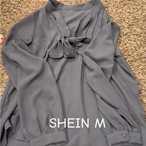 Shein Gray Blouse with Bow Detail